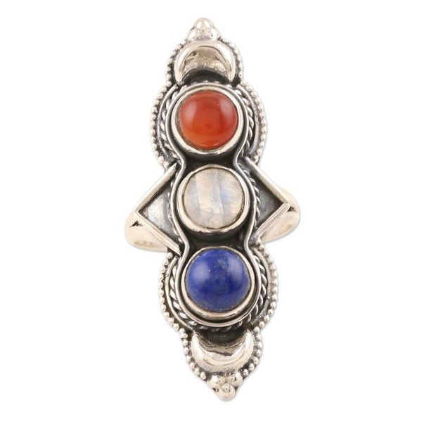Alternate image for Lapis Lazuli and Rainbow Moonstone Cocktail Ring Power and Glory