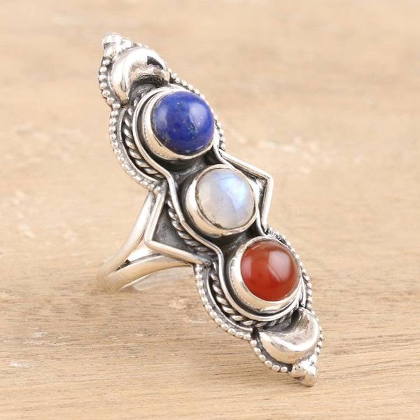 Alternate image for Lapis Lazuli and Rainbow Moonstone Cocktail Ring Power and Glory