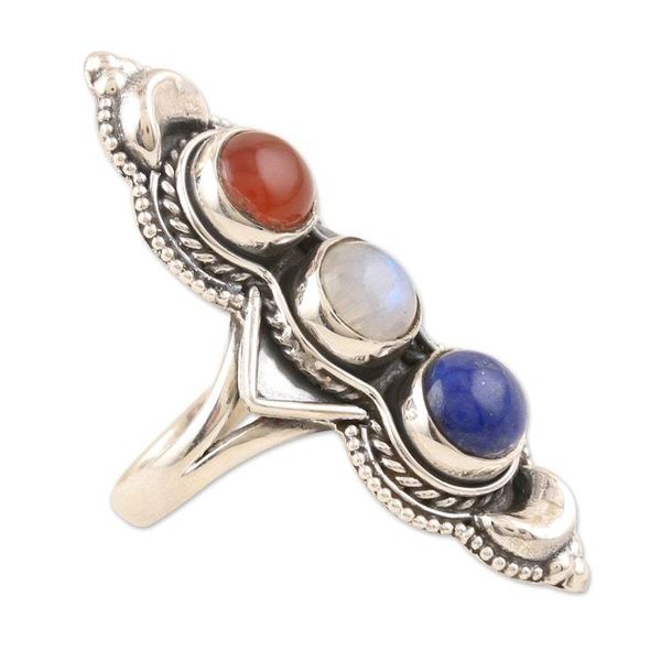 Alternate image for Lapis Lazuli and Rainbow Moonstone Cocktail Ring Power and Glory
