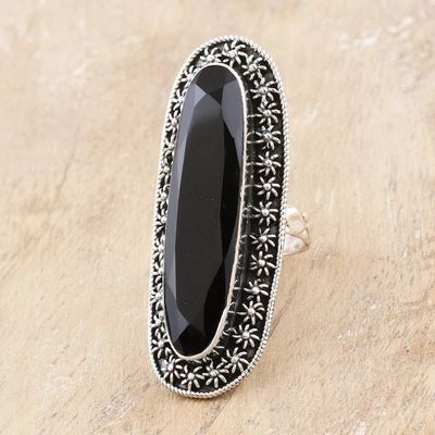 Alternate image for Hand Made Sterling Silver and Onyx Cocktail Ring Midnight Water