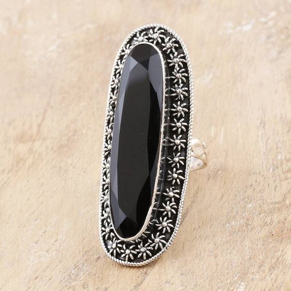 Alternate image for Hand Made Sterling Silver and Onyx Cocktail Ring Midnight Water