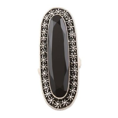 Alternate image for Hand Made Sterling Silver and Onyx Cocktail Ring Midnight Water