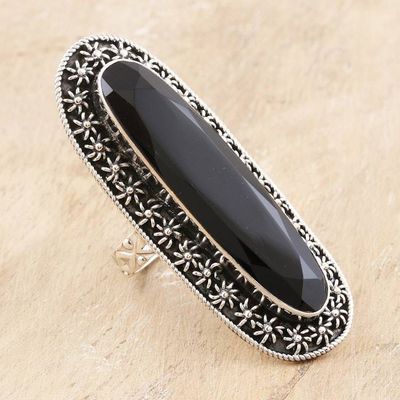 Alternate image for Hand Made Sterling Silver and Onyx Cocktail Ring Midnight Water
