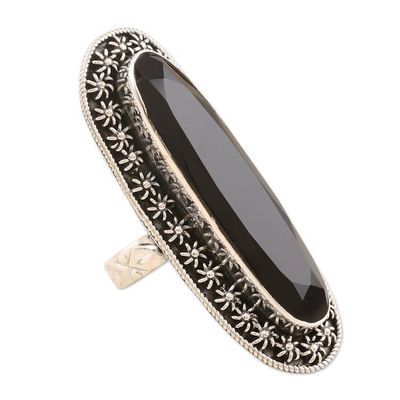 Alternate image for Hand Made Sterling Silver and Onyx Cocktail Ring Midnight Water