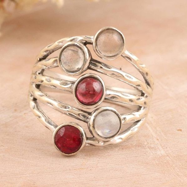 Alternate image for Sterling Silver Cocktail Ring with Multiple Gemstones Passionate Cosmos