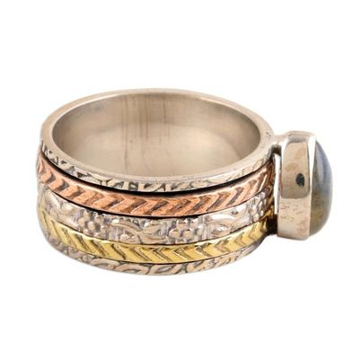 Alternate image for Labradorite Meditation Ring Crafted from Precious Metals Protection Gates
