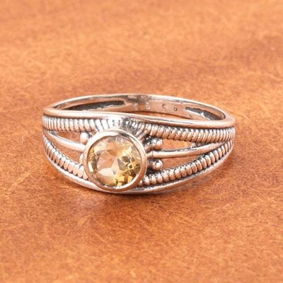 Alternate image for Polished Domed Single Stone Ring with Faceted Citrine Gem Joyous Eden