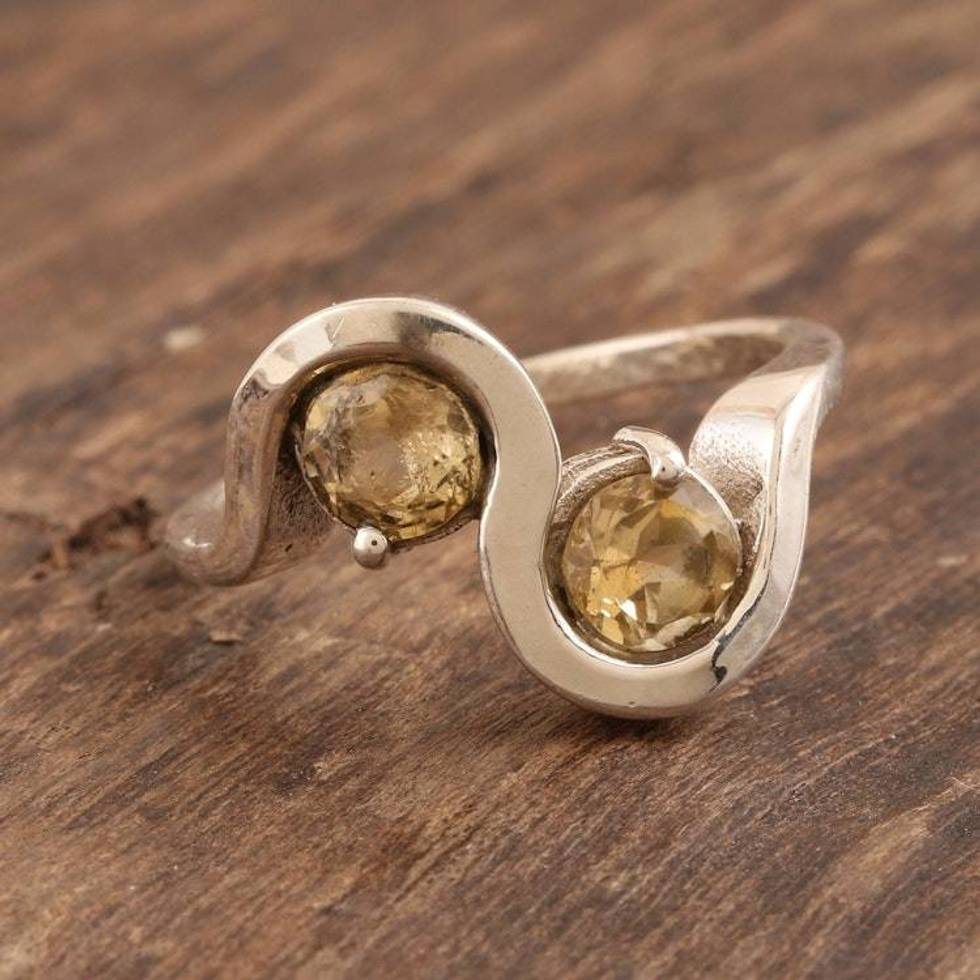 Hand Made Citrine and Sterling Silver Cocktail Ring 'Sun Twin'