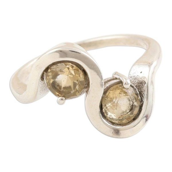 Alternate image for Hand Made Citrine and Sterling Silver Cocktail Ring Sun Twin