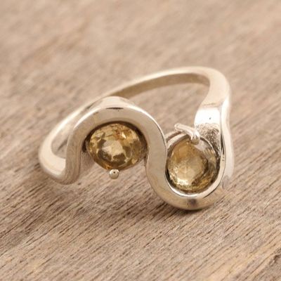 Alternate image for Hand Made Citrine and Sterling Silver Cocktail Ring Sun Twin