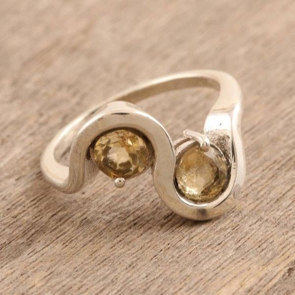 Alternate image for Hand Made Citrine and Sterling Silver Cocktail Ring Sun Twin