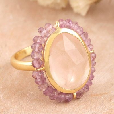 Alternate image for 18k Gold-Plated Cocktail Ring with 6-Carat Rose Quartz Gem Rose Oasis