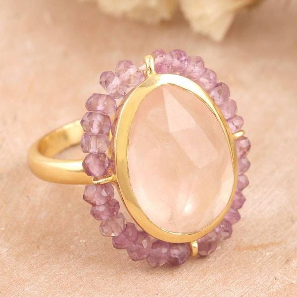 Alternate image for 18k Gold-Plated Cocktail Ring with 6-Carat Rose Quartz Gem Rose Oasis