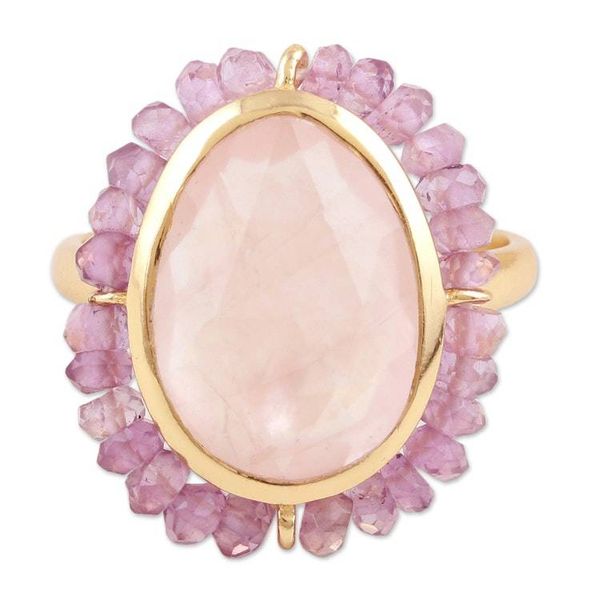 Alternate image for 18k Gold-Plated Cocktail Ring with 6-Carat Rose Quartz Gem Rose Oasis