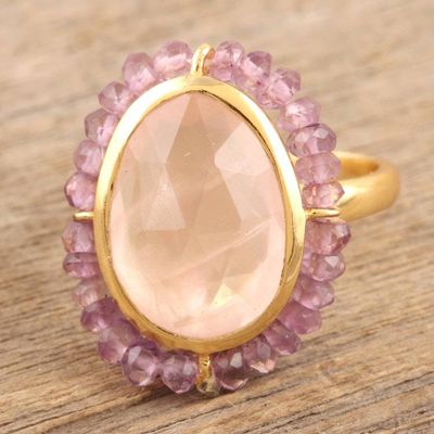 Alternate image for 18k Gold-Plated Cocktail Ring with 6-Carat Rose Quartz Gem Rose Oasis
