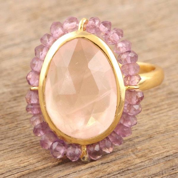 Alternate image for 18k Gold-Plated Cocktail Ring with 6-Carat Rose Quartz Gem Rose Oasis