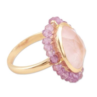 Alternate image for 18k Gold-Plated Cocktail Ring with 6-Carat Rose Quartz Gem Rose Oasis