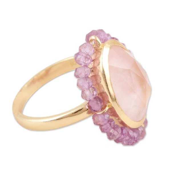 Alternate image for 18k Gold-Plated Cocktail Ring with 6-Carat Rose Quartz Gem Rose Oasis