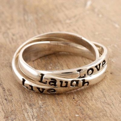 Alternate image for Hand Made Sterling Silver Multi Band Ring Set of 3 Happy Vibes