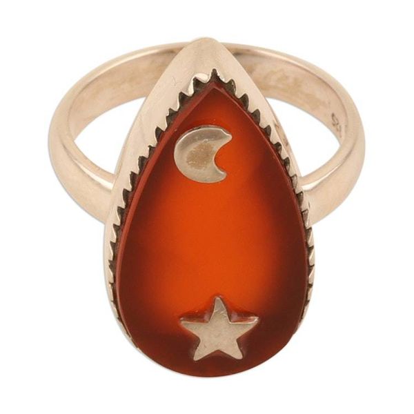 Alternate image for Sterling Silver Cocktail Ring with Carnelian Gem from India Confident Universe