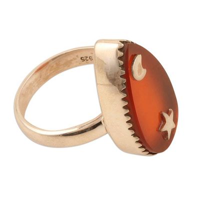 Alternate image for Sterling Silver Cocktail Ring with Carnelian Gem from India Confident Universe