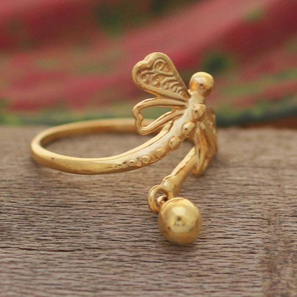 Alternate image for 22k Gold-Plated Sterling Silver Dragonfly Cocktail Ring Dragonfly Realm