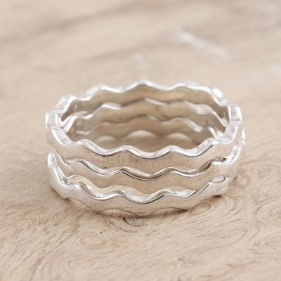 Alternate image for Hand Crafted Sterling Silver Stacking Rings Set of 3 Third Wave