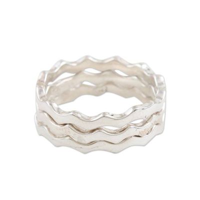 Alternate image for Hand Crafted Sterling Silver Stacking Rings Set of 3 Third Wave