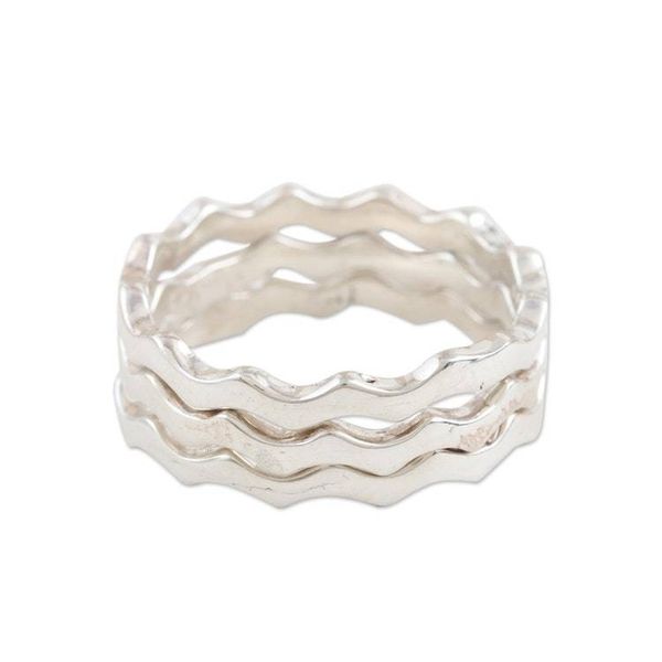 Alternate image for Hand Crafted Sterling Silver Stacking Rings Set of 3 Third Wave