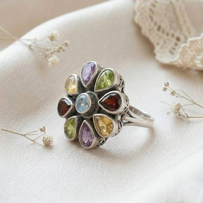 Primary image for Spring-Inspired 6-Carat Faceted Multi-Gemstone Cocktail Ring Floral Luxury