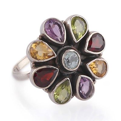 Alternate image for Spring-Inspired 6-Carat Faceted Multi-Gemstone Cocktail Ring Floral Luxury