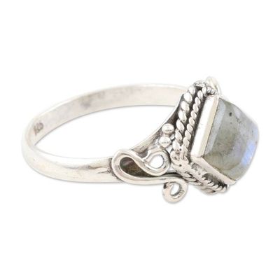 Alternate image for Labradorite and Sterling Silver Single Stone Ring Grey Morning