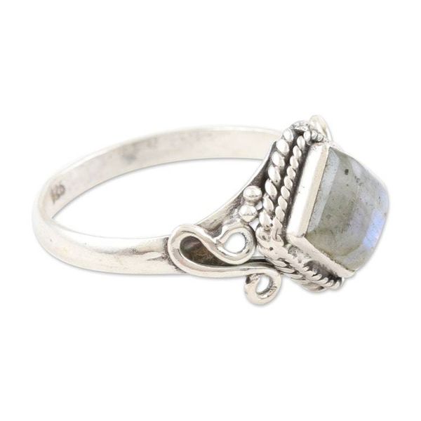 Alternate image for Labradorite and Sterling Silver Single Stone Ring Grey Morning