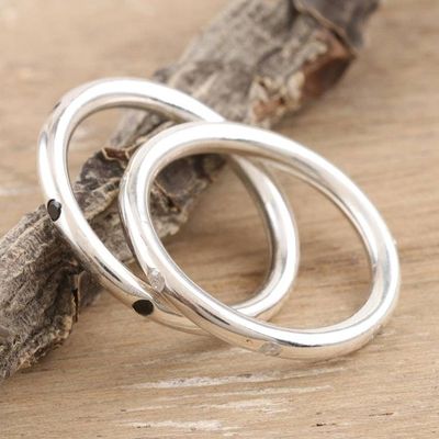 Alternate image for Cubic Zirconia and Sterling Silver Band Rings Pair Flipped