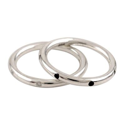 Alternate image for Cubic Zirconia and Sterling Silver Band Rings Pair Flipped