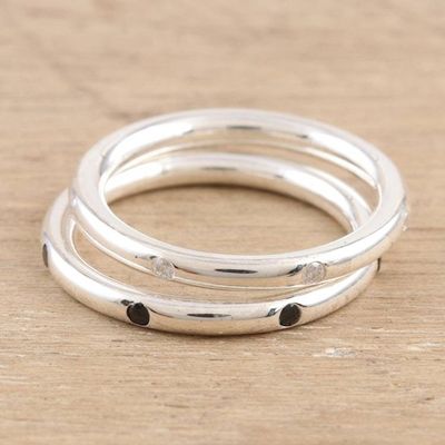 Alternate image for Cubic Zirconia and Sterling Silver Band Rings Pair Flipped