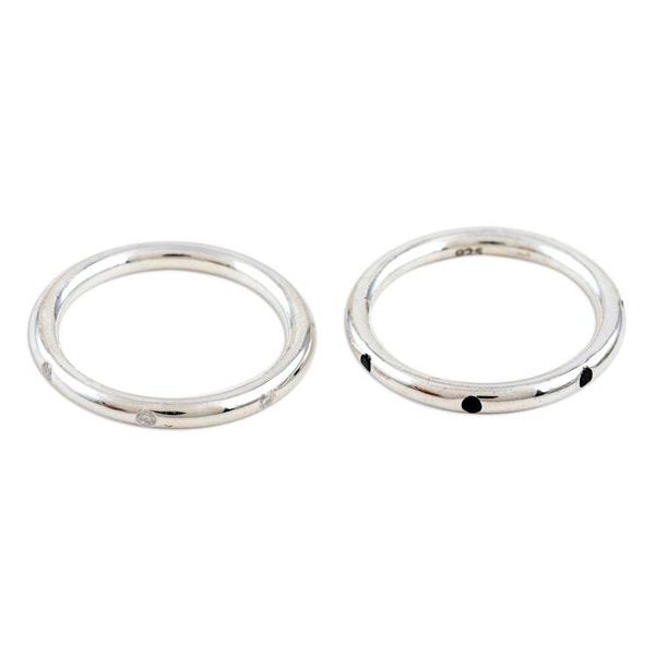 Alternate image for Cubic Zirconia and Sterling Silver Band Rings Pair Flipped