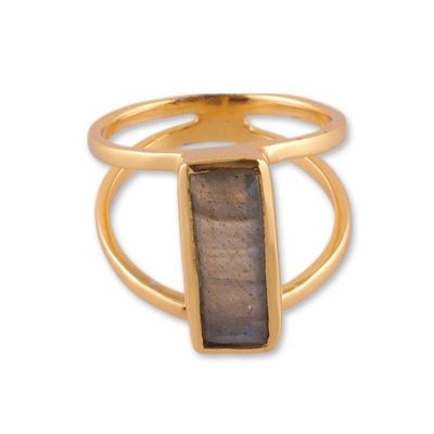 Alternate image for Modern 18k Gold-Plated Two-Carat Labradorite Cocktail Ring Golden Enigma