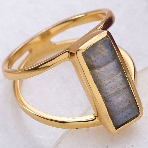 Alternate image for Modern 18k Gold-Plated Two-Carat Labradorite Cocktail Ring Golden Enigma