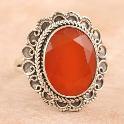 Alternate image for Sterling Silver and Faceted Carnelian Single Stone Ring Fiery Dazzle