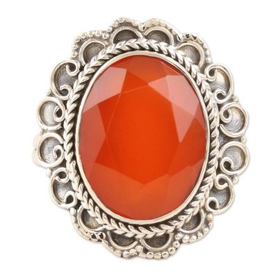 Alternate image for Sterling Silver and Faceted Carnelian Single Stone Ring Fiery Dazzle