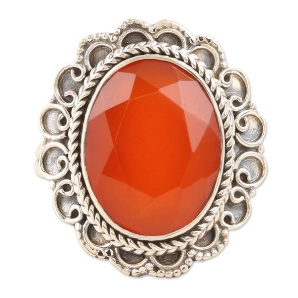 Alternate image for Sterling Silver and Faceted Carnelian Single Stone Ring Fiery Dazzle