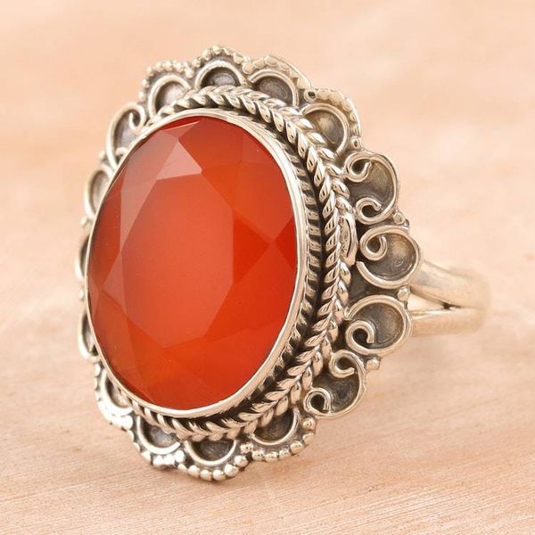 Alternate image for Sterling Silver and Faceted Carnelian Single Stone Ring Fiery Dazzle