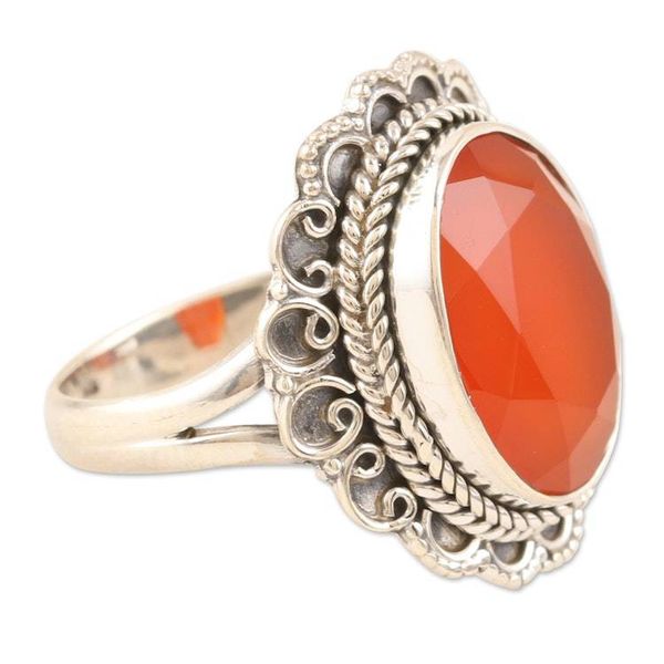Alternate image for Sterling Silver and Faceted Carnelian Single Stone Ring Fiery Dazzle