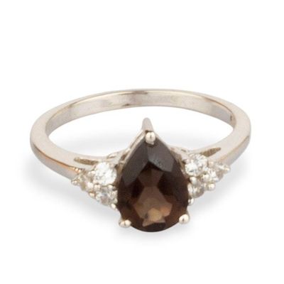 Alternate image for Silver Cocktail Ring with Smoky Quartz and Cubic Zirconia Precious Princess