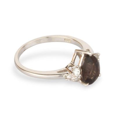 Alternate image for Silver Cocktail Ring with Smoky Quartz and Cubic Zirconia Precious Princess