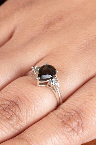 Alternate image for Silver Cocktail Ring with Smoky Quartz and Cubic Zirconia Precious Princess