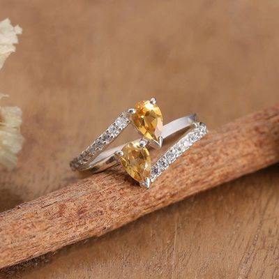 Alternate image for Citrine and Silver Cocktail Ring with Pave Cubic Zirconia Sparkling Splendor
