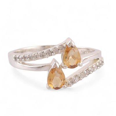Alternate image for Citrine and Silver Cocktail Ring with Pave Cubic Zirconia Sparkling Splendor
