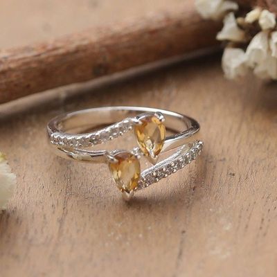 Alternate image for Citrine and Silver Cocktail Ring with Pave Cubic Zirconia Sparkling Splendor